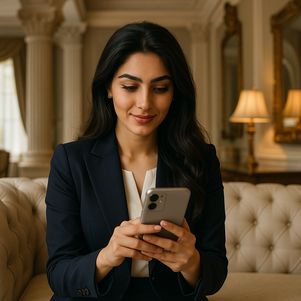 کاربر ایرانی در فضای لوکس در حال چت